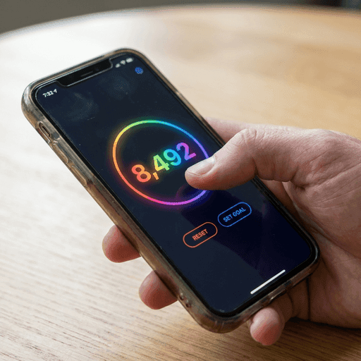 A modern smartphone displaying a sleek, dark-mode tap counter app interface.